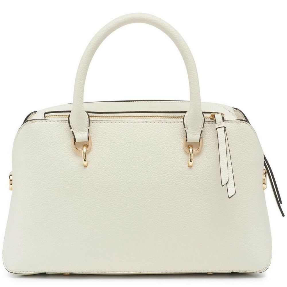 Calvin Klein Deandra Pebble Leather Satchel Crossbody Gold Zip Cherub White - Picture 2 of 8